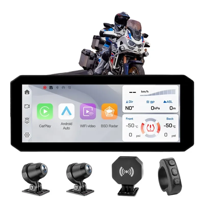 2026 Hot Sale 6.8 Inch IP67 Waterproof Smart Screen Wireless Carplay Navigation Motorcycle Navigator DVR Dash Cam