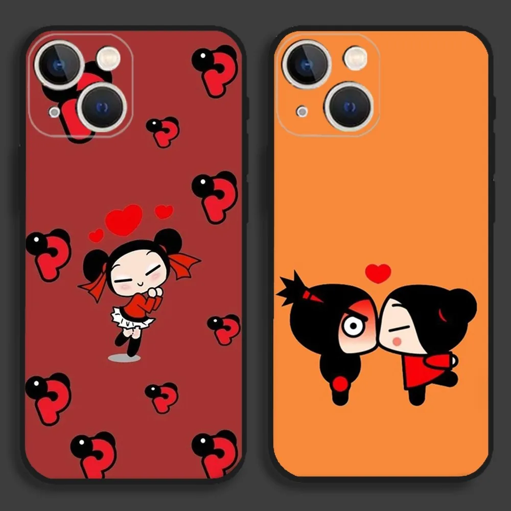 Cartoon P-Pucca Phone Case For iPhone15,14,13,12,11,Pro,Max,Plus,Mini,X,XS,XR,8,7,6,S,Plus,SE Soft Black Case