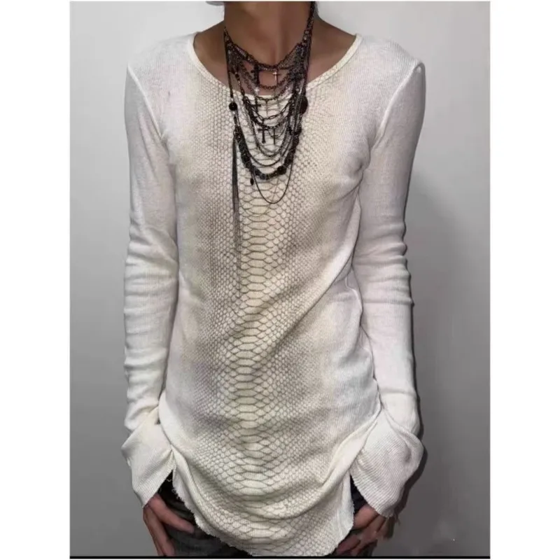 

Visual Subculture Vintage Retro Early Punk Rock Character Pioneering Pythons Grain Printing Long Sleeve T-shirt Coat