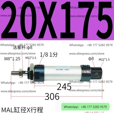 Airtec Small Pneumatic Mini Cylinder MAL16/20/25/32/40X25/50/75/100/500 SCA