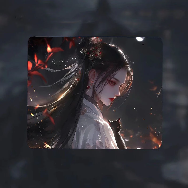 Y2K Cool Anime Girl Glass Mouse Pad Japan Etched Office Desktop Mat E-sports Game FPS Specific Glass Mousepad Game Accessories
