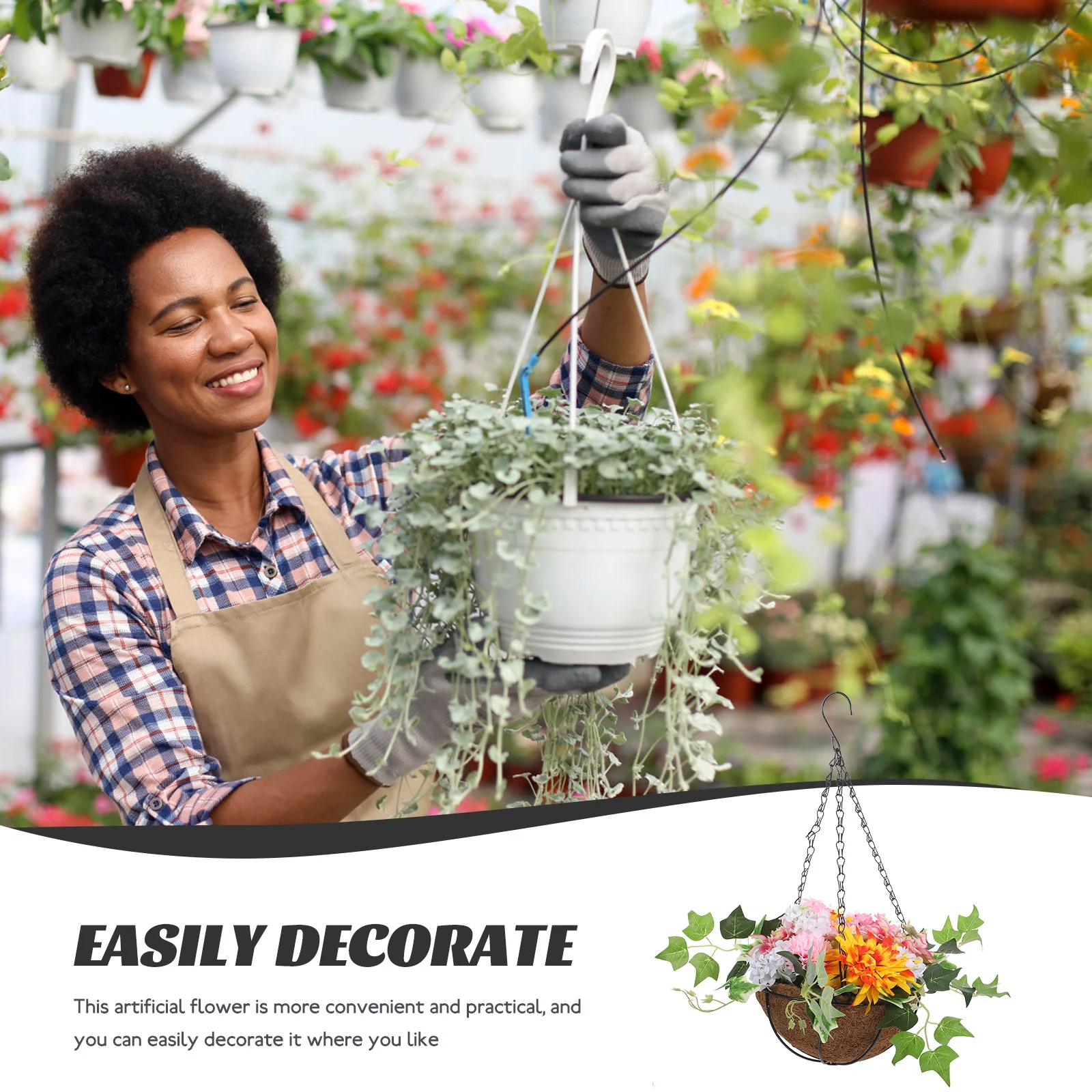 

Artificial Potted Plant Hanging Basket Centerpieces Fake Flowers Home Garden Decoration Outdoor Indoor Use Spring