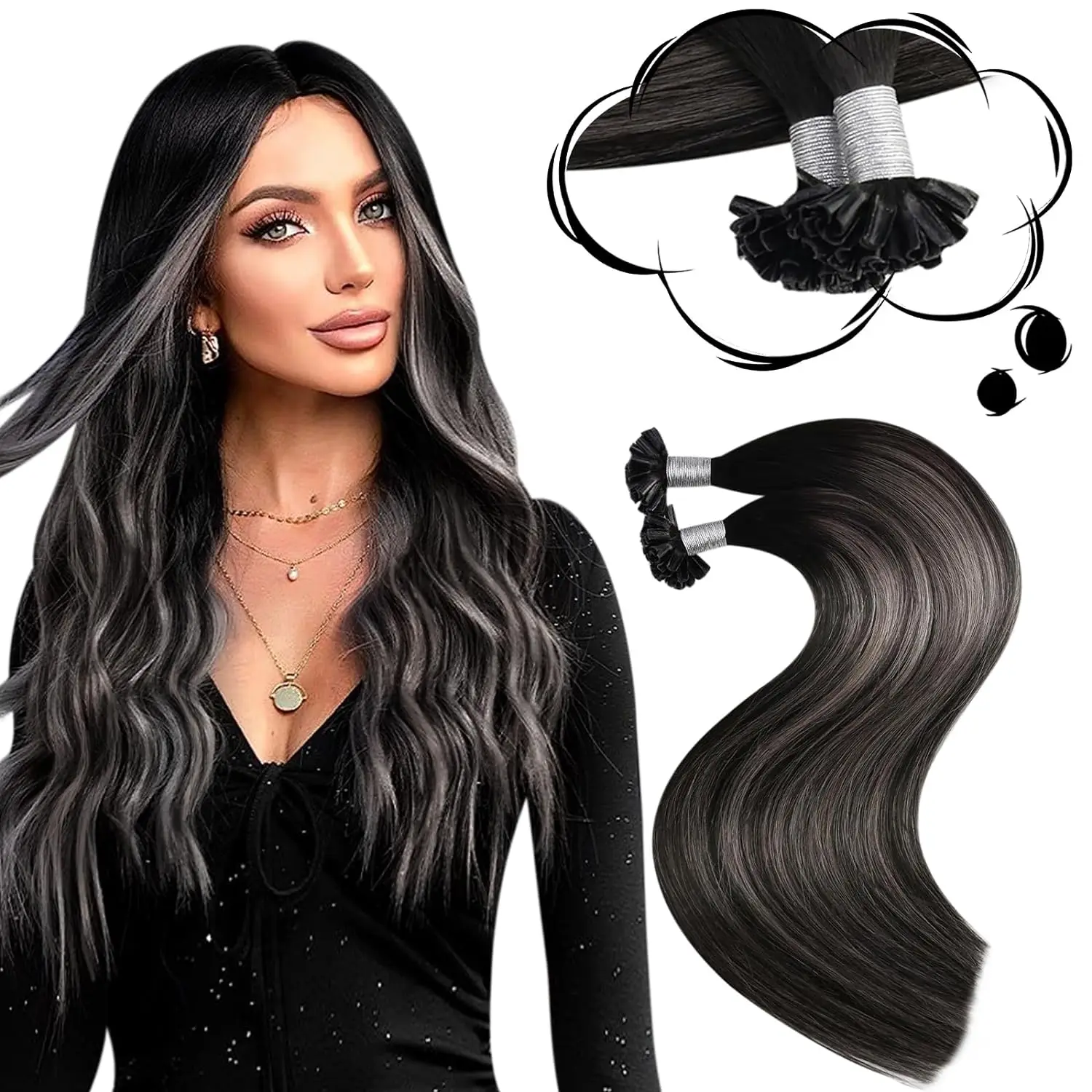 Moresoo U-Spitze-Haarverlängerungsmaschine, Remy-Echthaar, vorgebunden, Fusion, glatt, 50 g, 100 % echtes Echthaar, Nägel, Keratin-Haar