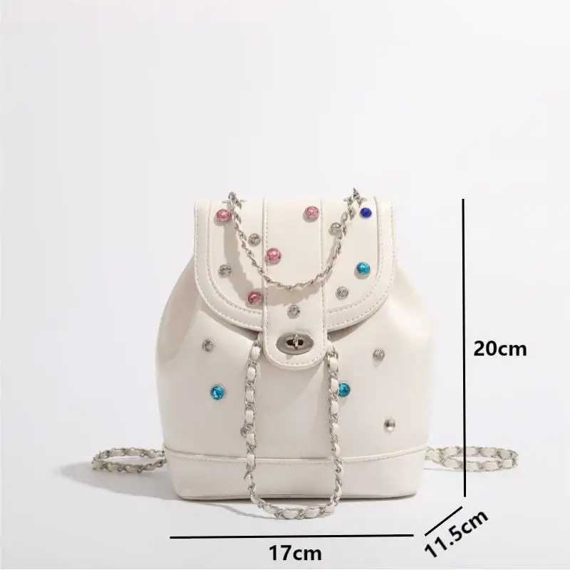 Fashion Leather Backpacks for Women 2024 Lady Multicolour Rhinestones Large Capacity Chain Handbags Luxury Double Shoulder Bags