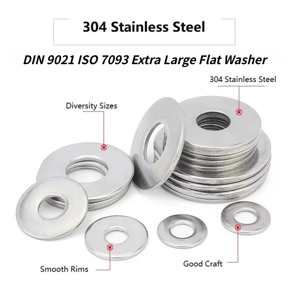 304 Stainless Steel DIN 9021 ISO 7093 Extra Large Flat Washer M4 M5 Thick Metric Fender Washer for Bolts and Screws