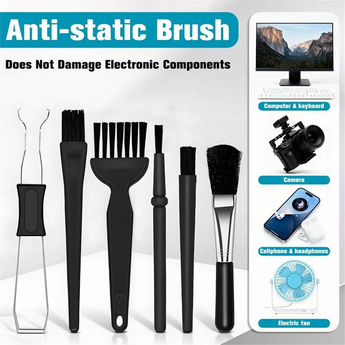 6PCS Keyboard Brush Cleaner Kit with Keycap Puller & Switch Puller, Anti Static Brushes for Dust Removal