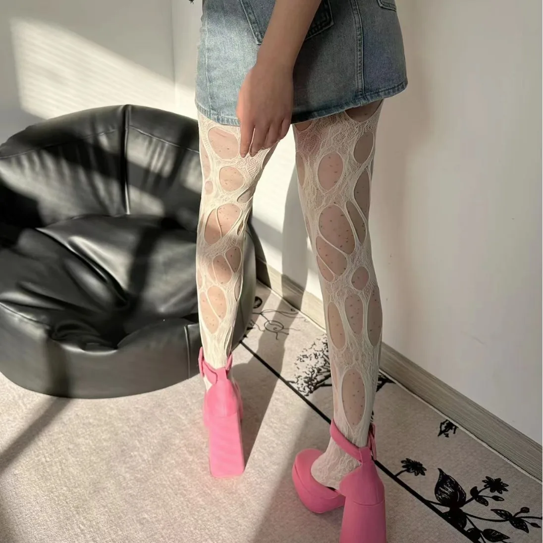 Women Sexy Broken Hole Stocking Ropa Interor Para Mujeres Punk Fishing Net Socks Gothic Y2k Lace Torn Party Underwear Pantyhose