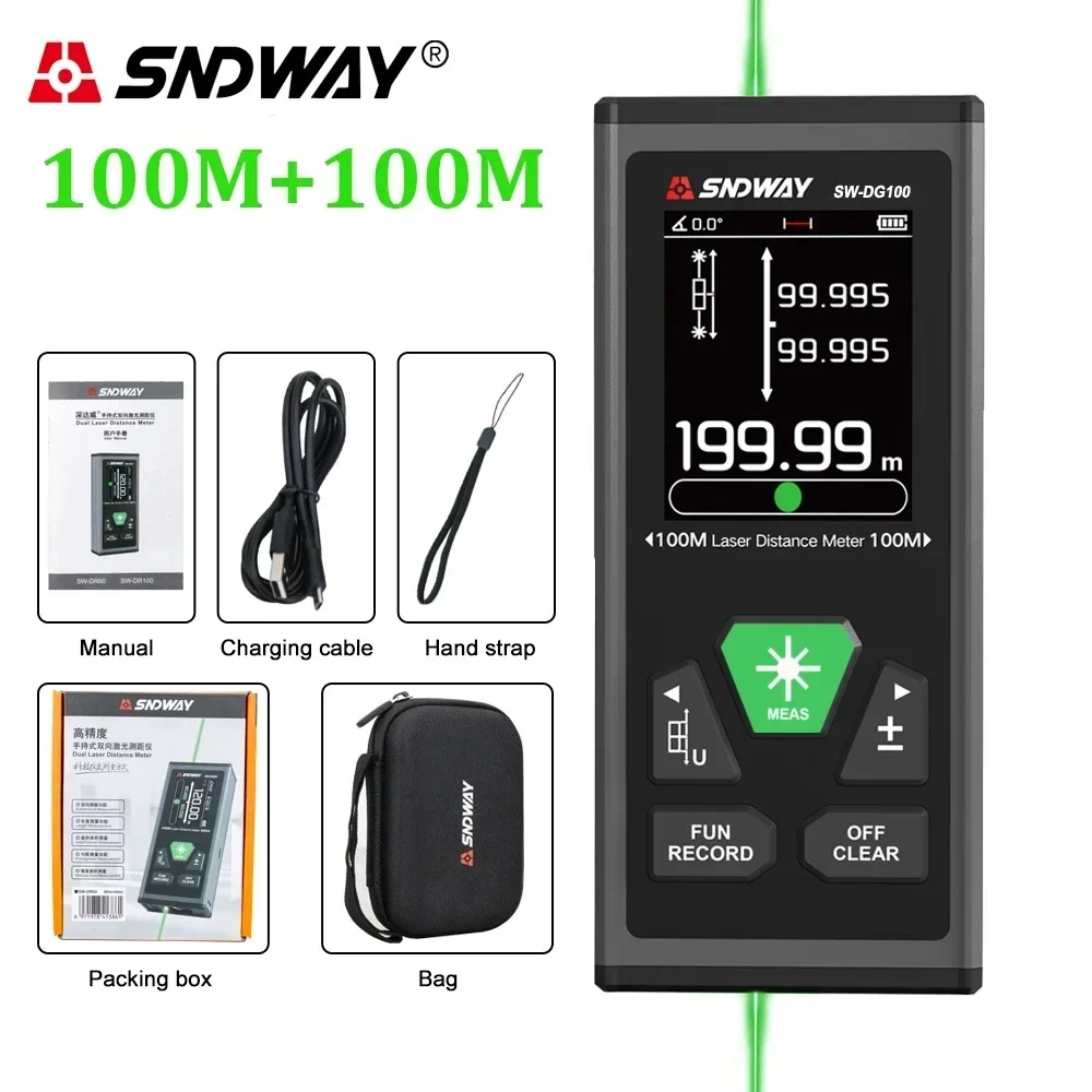 

SNDWAY Digital Rangefinder Professional Laser Distance Meter Laser Trena Tape Measure Tool M/In/Ft Area Volume Self Range Finder