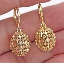 Vintage Metal Hand Engraved Pattern Hoop Earrings Classic Women's Gold Plated Hook Drop Earrings