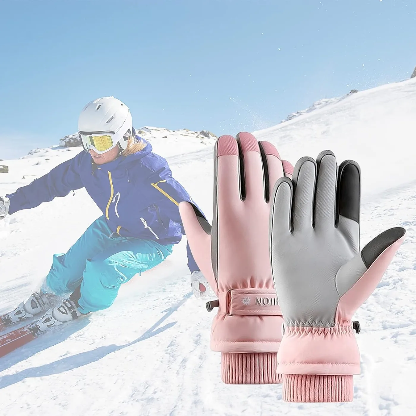 Women Winter Ski Gloves, Waterproof Touchscreen Snowboard Gloves, Windproof Warm Snow Gloves for Skiing Running and Cycling