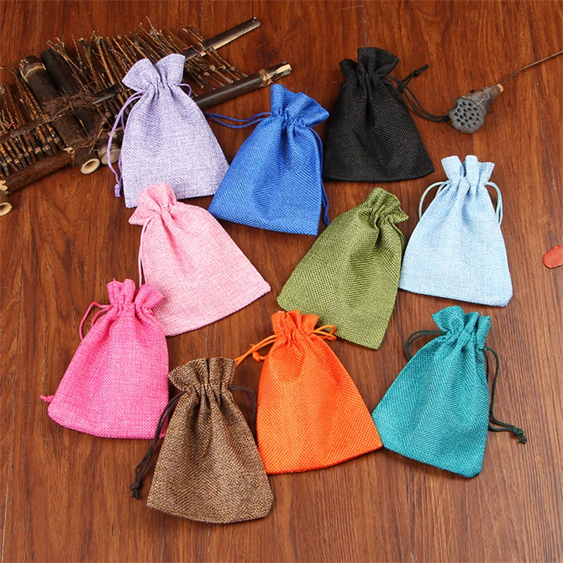 

20pcs Drawstring Burlap Bags Linen Jute Bag Wedding Gift Jewelry Box Packaging Pouches Candy Sacks Cusromized logo