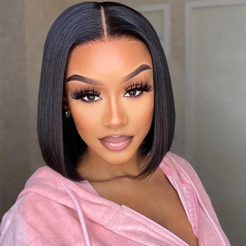 

Straight Lace Front Wig Pre Plucked With Baby Hair Peruvian Remy Hair Lace Closure Wigs For Women Human Hair Short Bob Wig