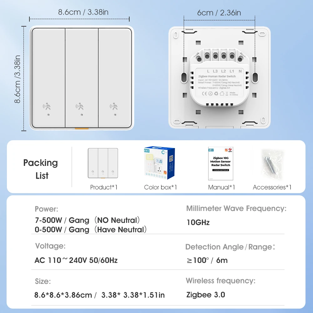 Tuya Zigbee Wall Smart Lights Switch Human Motion Sensor 2in1 Body Presence MmWave Radar Detector Switch Via Alexa Google Home