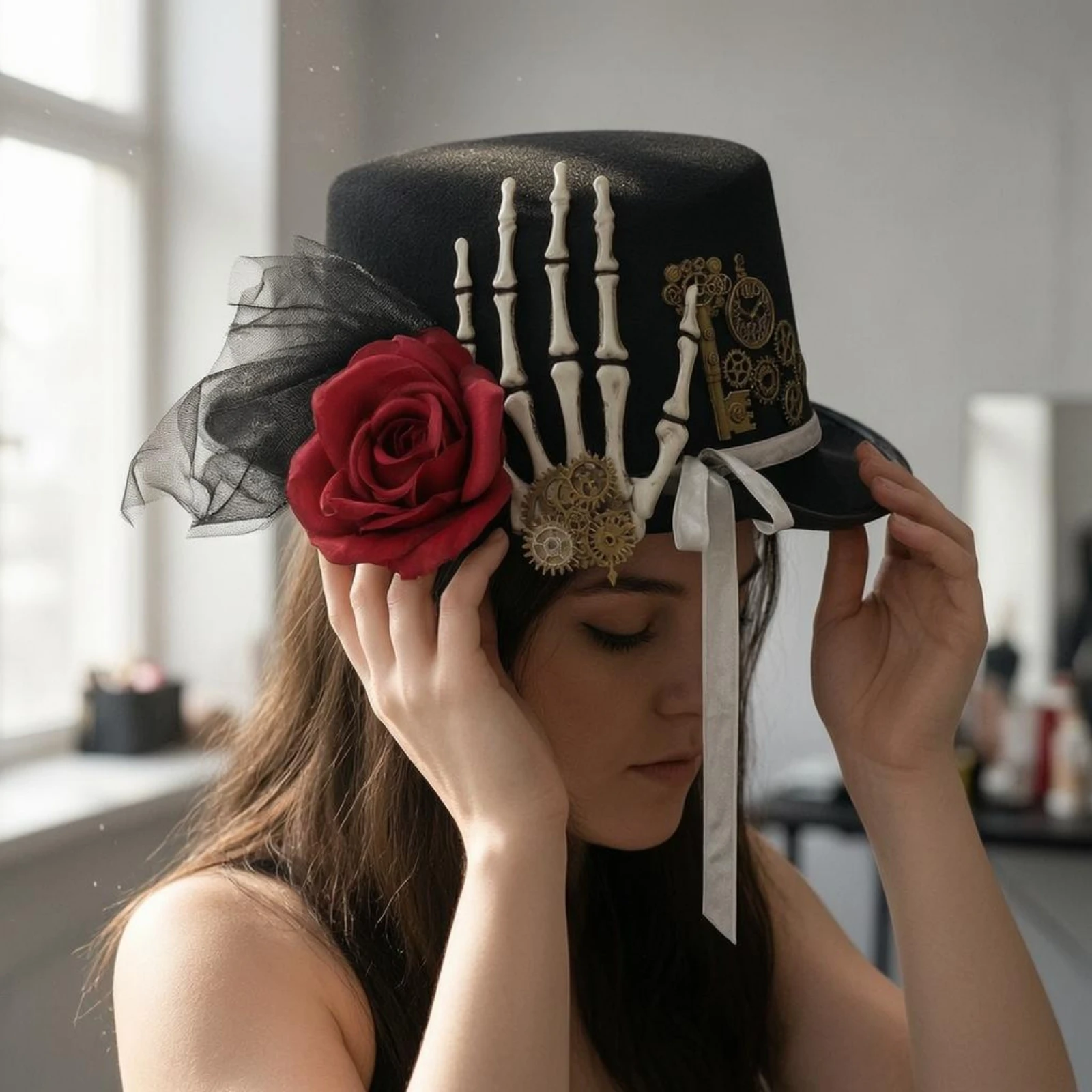 Gothic Steampunk Hat Skeleton Hand Costume Accessory Headwear Decorative