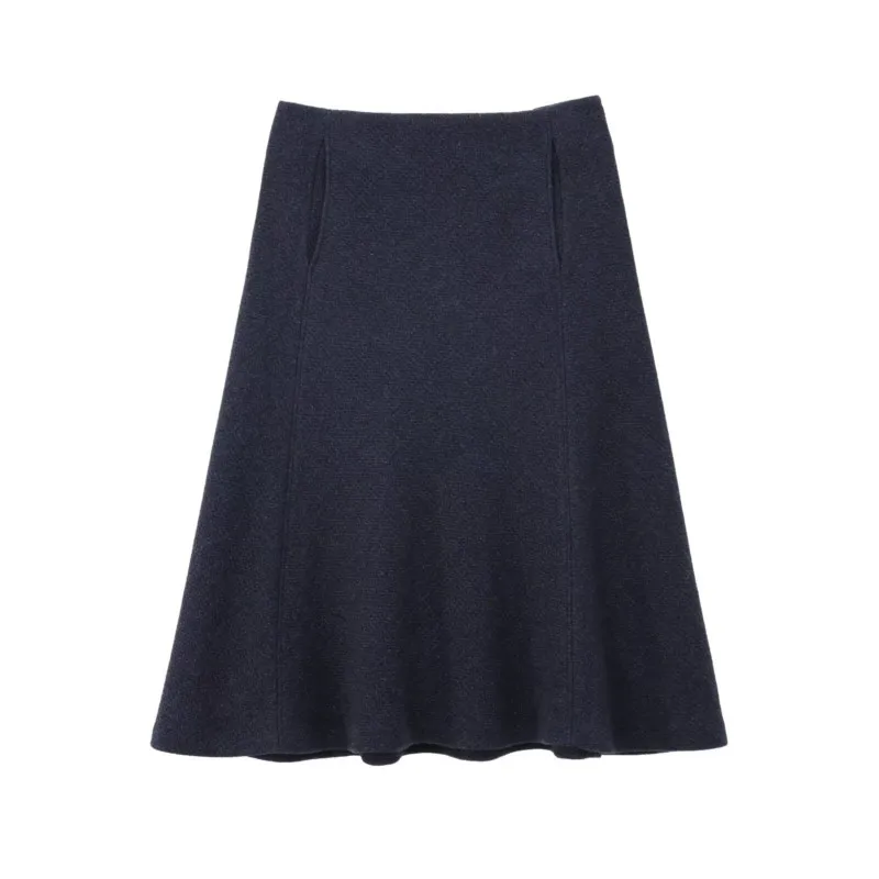 TRAF Women Imitation wool skirt Skirt Autumn Casual Loose Waist Midi Skirt Side Zipper Blended cape skirt Casual Female Skirt