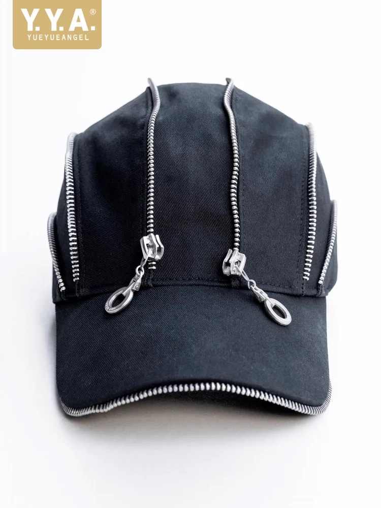 Fashion Designer Women Multi Zippers Baseball Cap Unisex Casual Summer Breathable Peaked Cap Streetwear Adjustable Hat