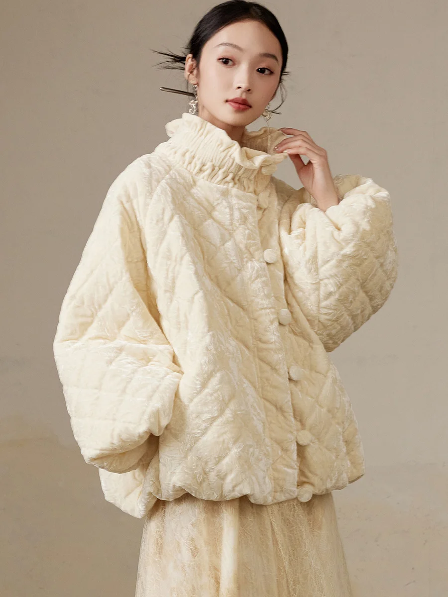 

ONMOON Women's Velvet Stand Collar Cotton Jaet Autumn Winter Warmth Outerwear Loose Fit Cold Resistance New 2024 Sle