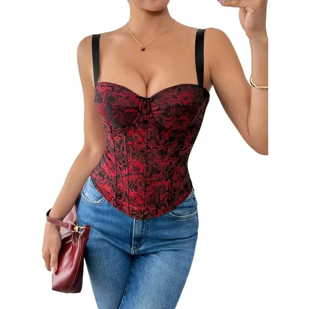 

French Floral Embroidery Top Sexy European Style Fishbone Bralette Outerwear High-End Feelings Waist-Cinching Crop Top