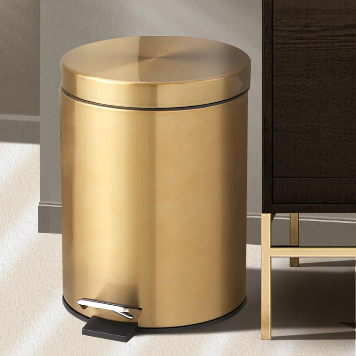 Champagne Gold Round Pedal Trash Can Kitchen Foot Pedal