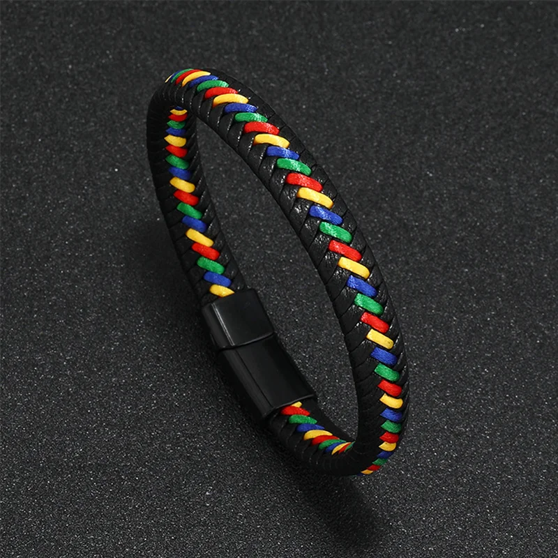 Trendy Leather Braided Bracelet Alloy Magnetic Clasp Bracelets for Men