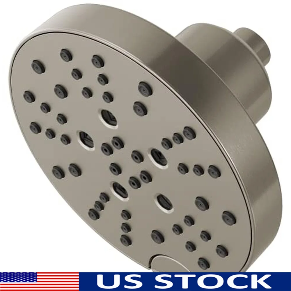 H2Okinetic 5-Spray Shower Head with Lumicoat Finish Easy Clean Rubber Touch-Clean Holes Quick Install Round Rain Shower Head