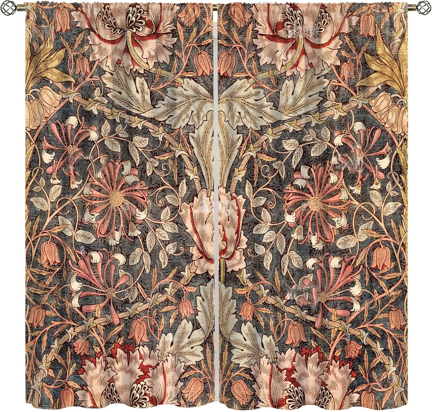 YCness William Morris Floral Curtains Watercolor Vintage Flower Art Style Room Windows Treatments for Bedroom Living Room Drapes