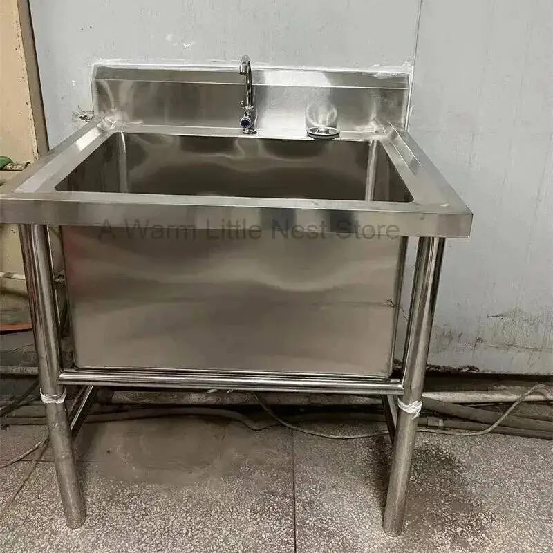 

Утолщенная глубокая коммерческая кухонная мойка из нержавеющей стали для ресторанов, большая напольная одинарная мойка для мытья посуды, кухонные аксессуары