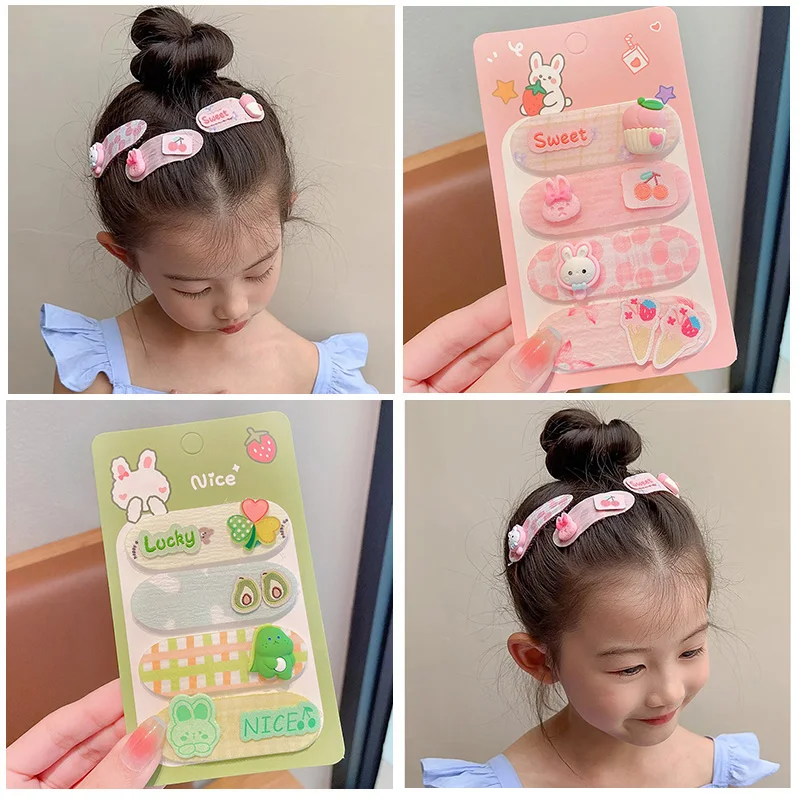 

Summer New Baby Girl Bangs Stickers Set Cute Cartoon Sweet Flower Princess Sided Clips Kids Headdress Hair Artifact Photo Props