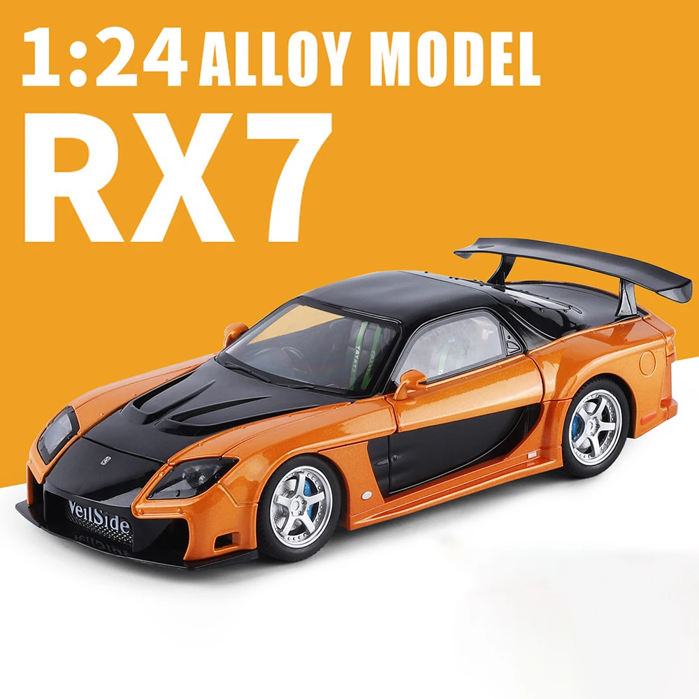 

1:24 RX7 Toys Model Alloy Diecast Car Doors Opened Rear Wheel Return Force Four Wheel Suspension Miniature Cars Study Decoration