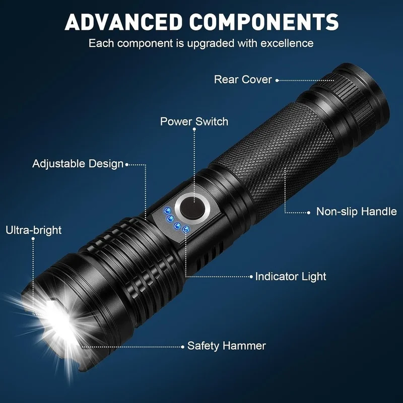 DT16 2 Pack High-Power LED Flashlight 5 Modes Waterproof Aluminum Alloy Portable for Camping Outdoor Emergency