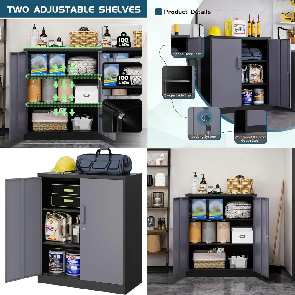 

Прочный стальной шкаф с двумя дверцами, замками и полками для гаража, кухни, домашнего офиса и класса