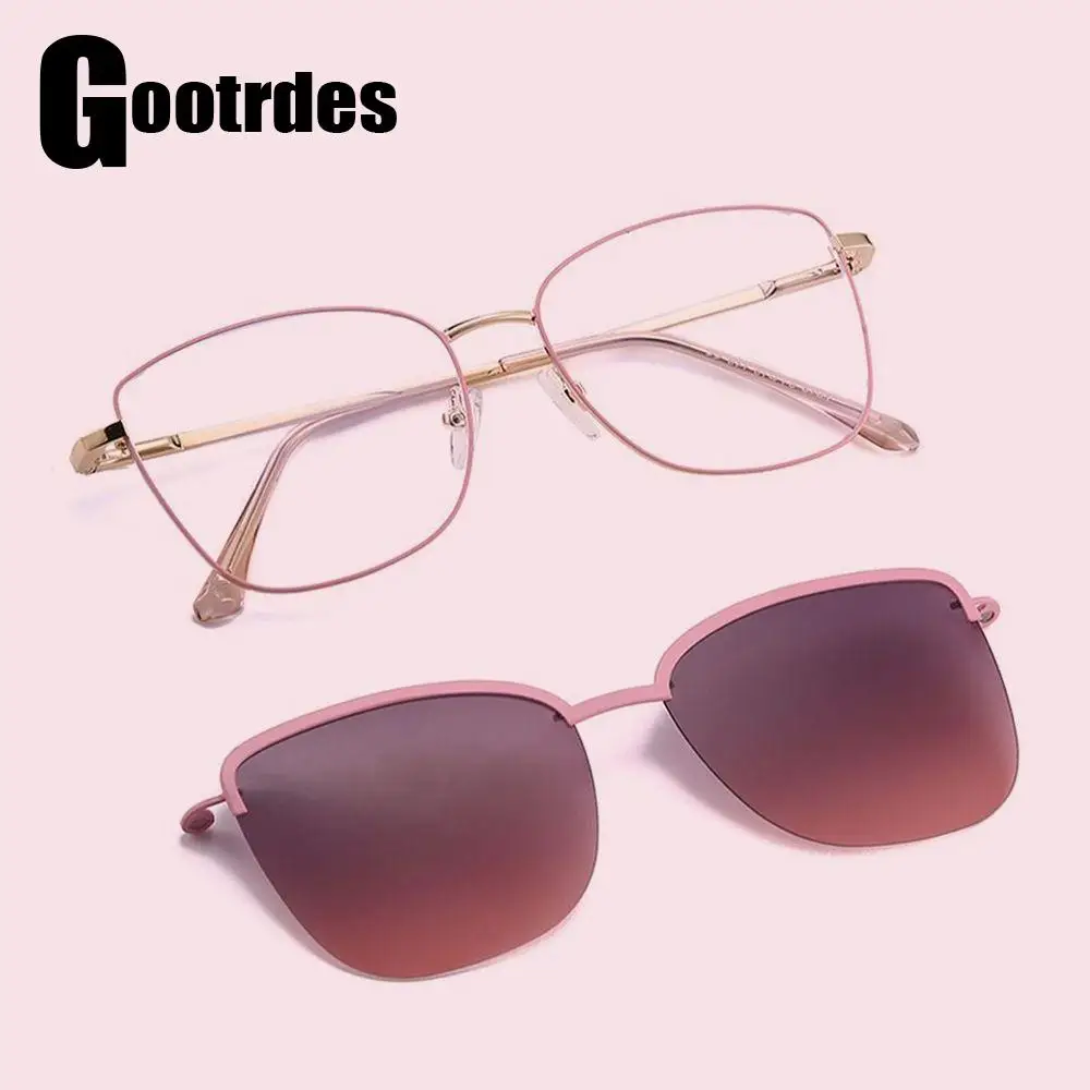 

Fashion Classic 2 In-1 Glasses Anti Blue Light Glasses with 1Pc Magnetic Polarized Clip-On Sunglasses Lenses Metal Frame Eyewear