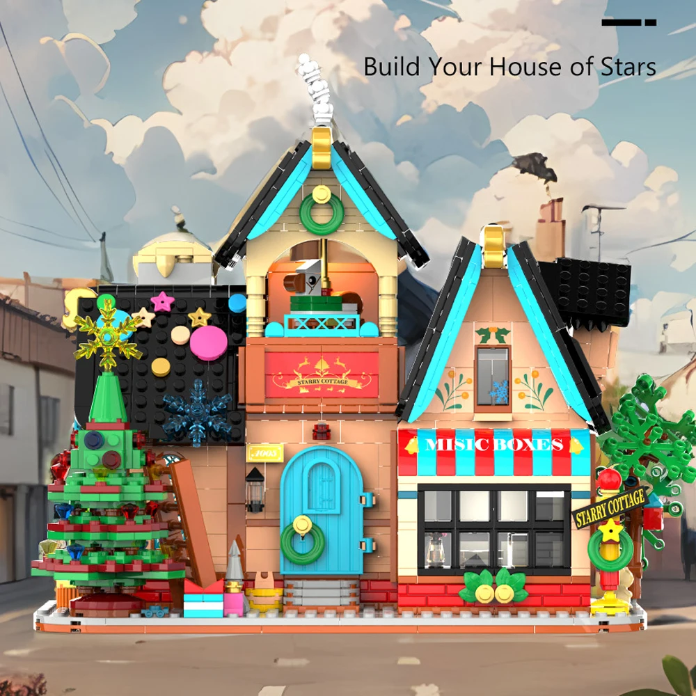 LEDライト付きミニビルディングブロック,クリエイティブな星空のコテージ,クリスマスツリーの家のおもちゃ,理想的なクリスマスプレゼント,あなた自身の夢を作りましょう