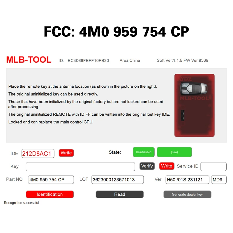 CN 008142   OEM MLB H50 Low Remote Control FCC 4M0 959 754 CP 433Mhz 5M chip Oryginalny dla Q7 Przed 2020 Pasuje do programatora VVDI i KYDZ