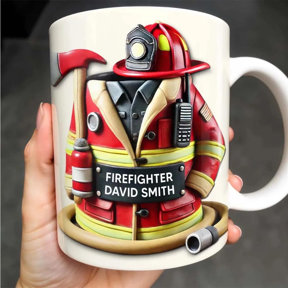 

【Герой подарок】 Персонализированная кружка пожарного — керамическая чашка с именем и значком на заказ, фарфор толщиной 11 унций, можно мыть в посудомоечной машине для храбрых мужчин
