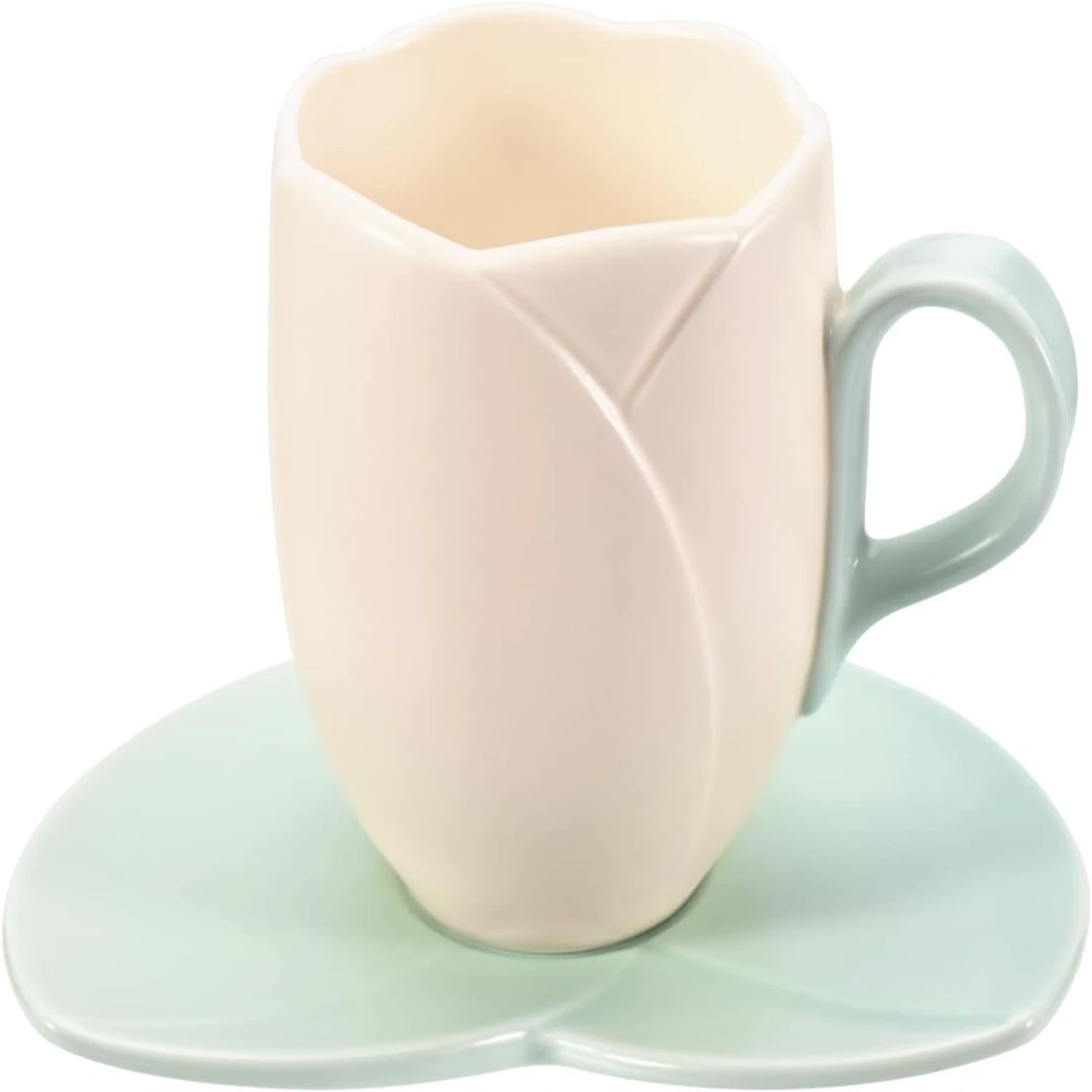 Red Ceramic Coffee Mug with Saucer Set, Irregular and Unique Tulip Design, Microwave and Dishwasher Safe, Cute 10oz Cup