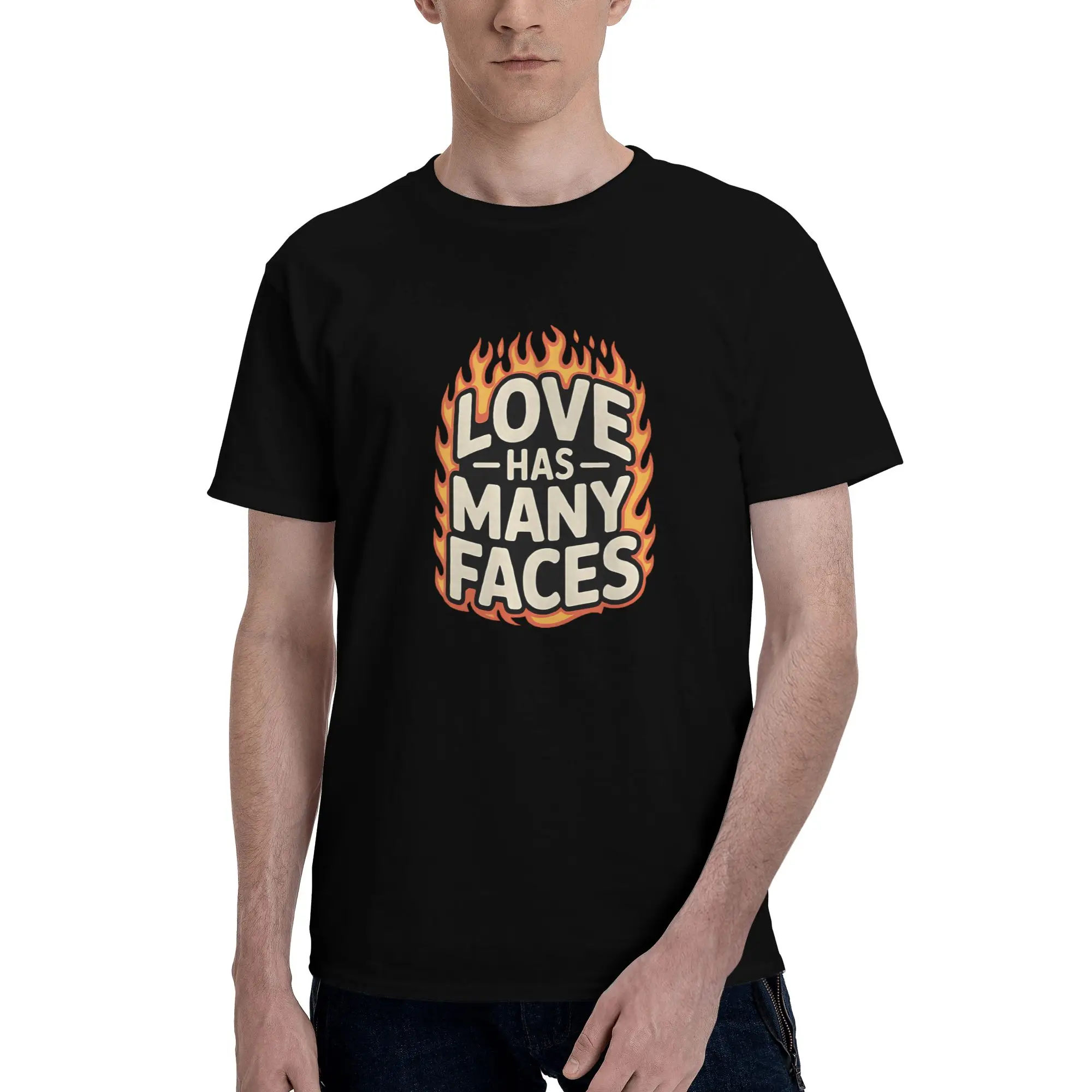 

love has many face Men Short Sleeved T-Shirt Casual Premium Quality Hip Hop Tees Streetwear Ripped Round Art Pattern Print