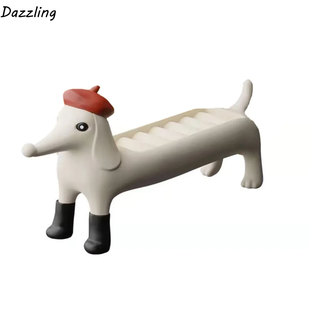 

Подставка-органайзер для колец в виде таксы из смолы, держатель для колец, демонстрационная подставка, шкатулка для украшений, декор для дома, изысканная шкатулка для хранения колец и мелочей