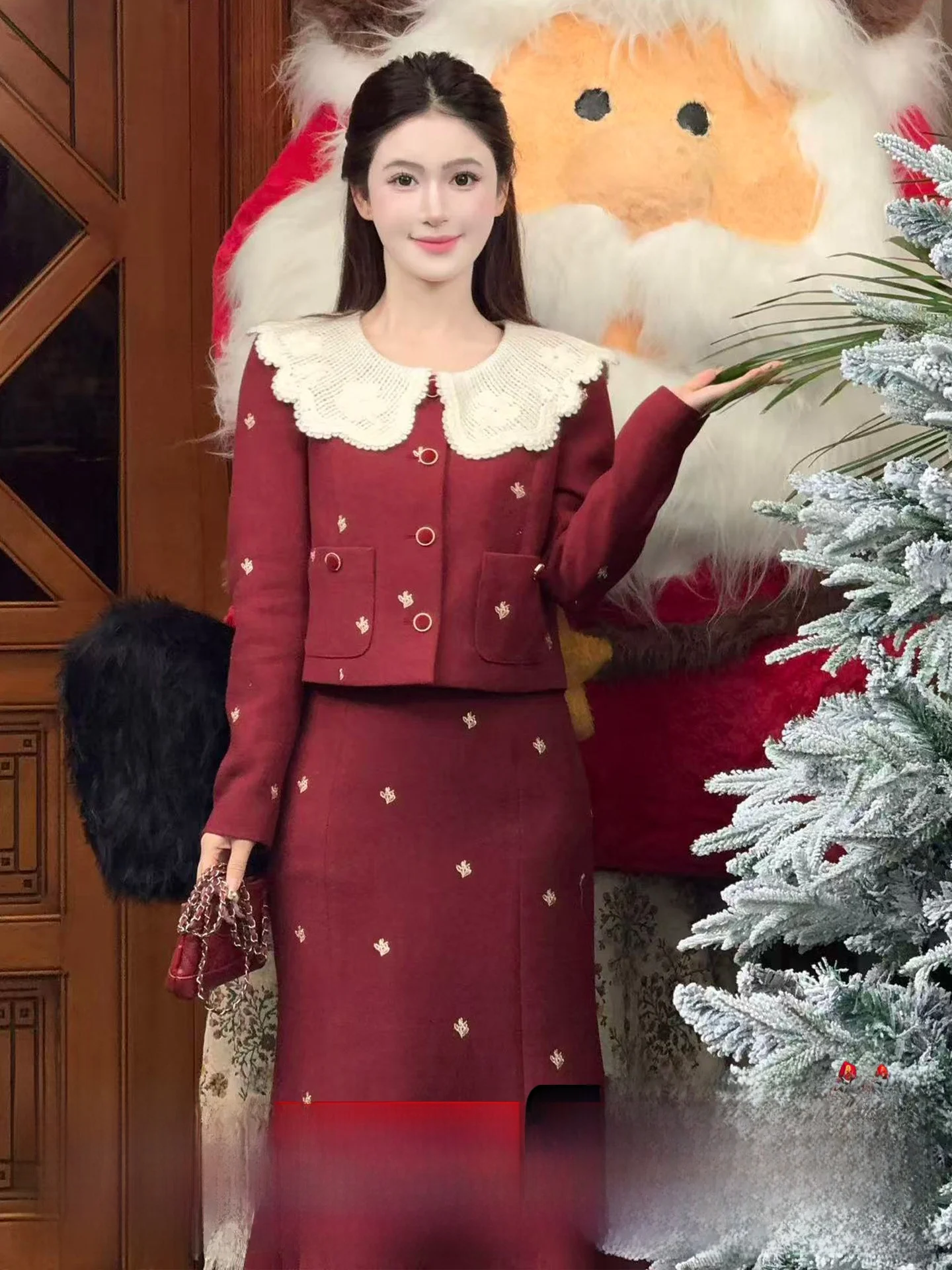 

Красный зимний комплект Aosphere LILI: юбка-рыбка и хлопковая куртка с высокой талией, вырезом-лодочкой, длинными рукавами, свободного кроя, во французском стиле, для женщин.