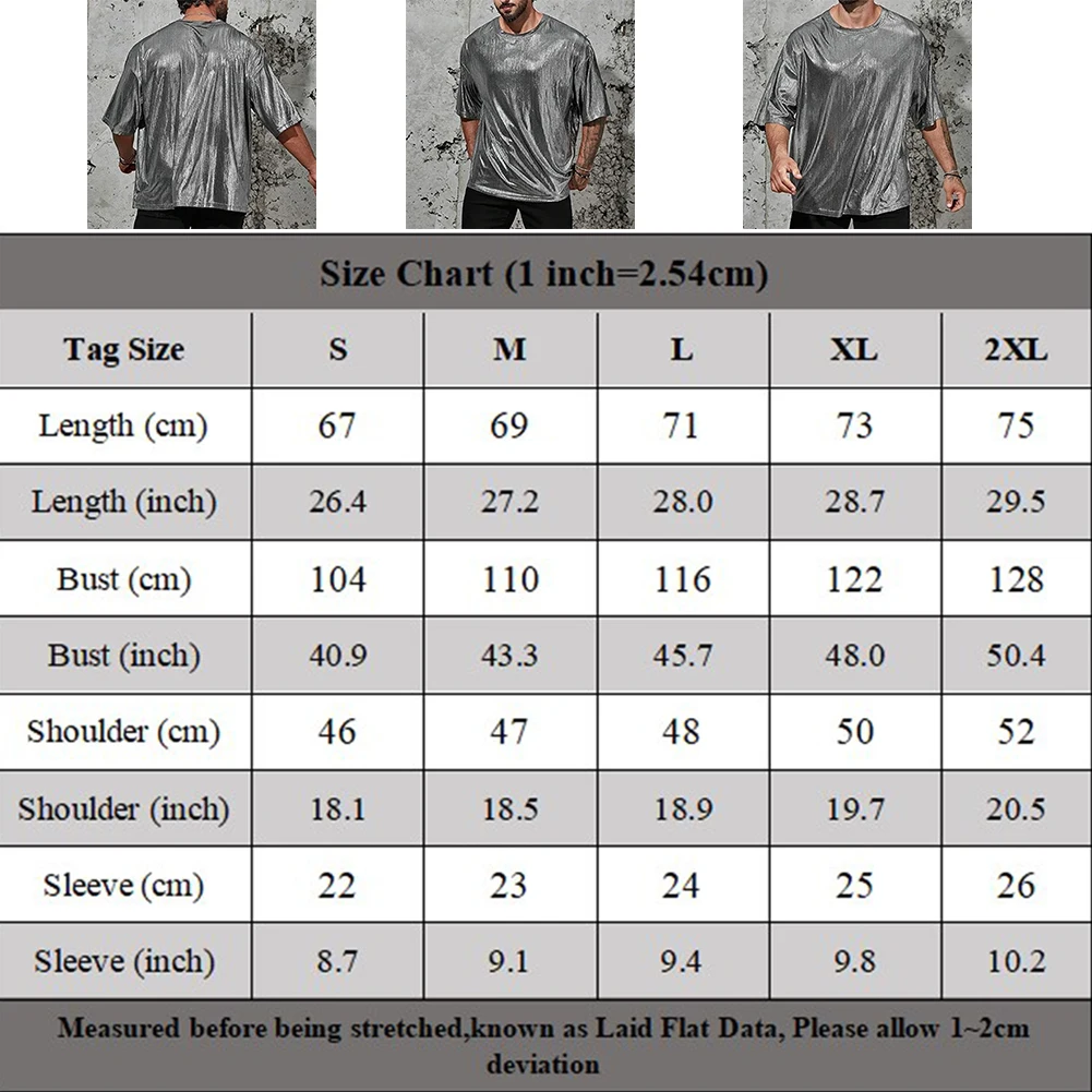 Streetwear T-Shirt Loose Mens O-neck Sequins Shiny Short Sleeve Solid Color Daily Holiday Party Nightclub Comfy