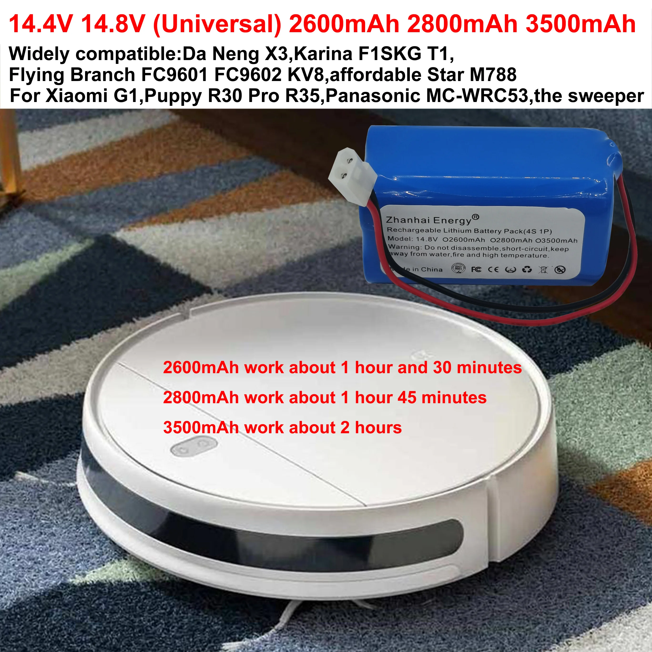 14.4V 14.8V 3500mAh 2800mAh 2600mAh Li-Ion Cylindrical Rechargeable Battery Pack For Sweeping Robot Xiaomi G1 Panasonic MC-WRC53