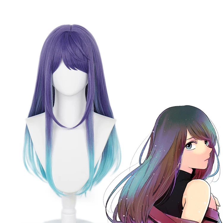 OSHI NO KO Kurokawa Akane Anime Cosplay Wigs Purple Gradient Blue-Green Long Straight Hair Wig Women Daily Use Heat Resistant