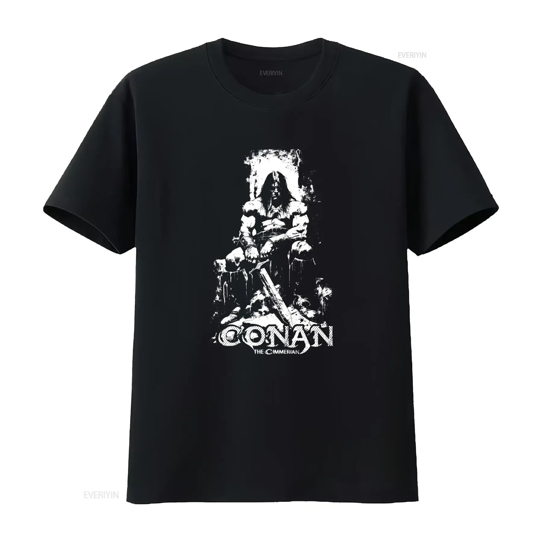 Vintage Gothic Conan the Barbarian Skull Throne Sword Print Casual T Shirt vintage Washed Unisex Soft Breathable homme