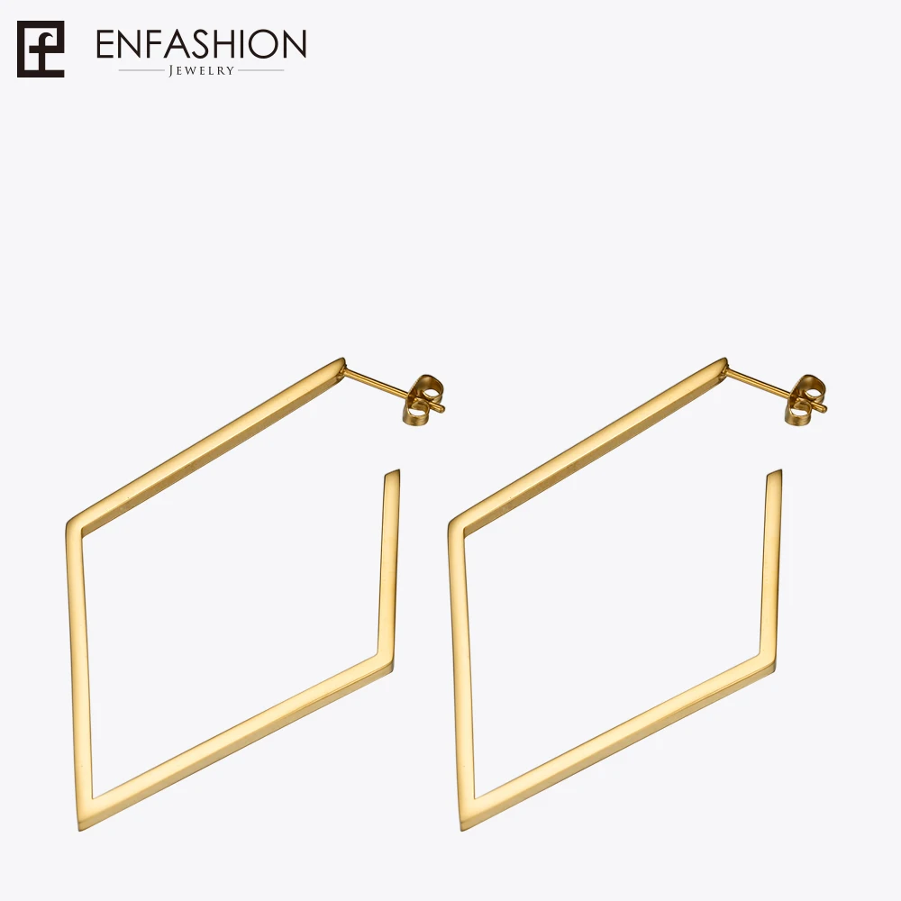 Enfashion Jewelry Geometric Big rhombus Earrings Gold color Stainless steel Long Drop Earrings For Women Earings EB171035