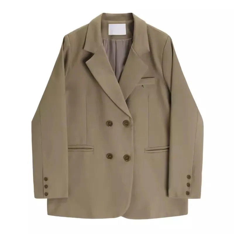 Veste Vintage à Manches sulfet Col Cranté pour Femme, Manteau Décontracté, Couleur Unie, Trempé, Rouge, Beige, Noir, Printemps