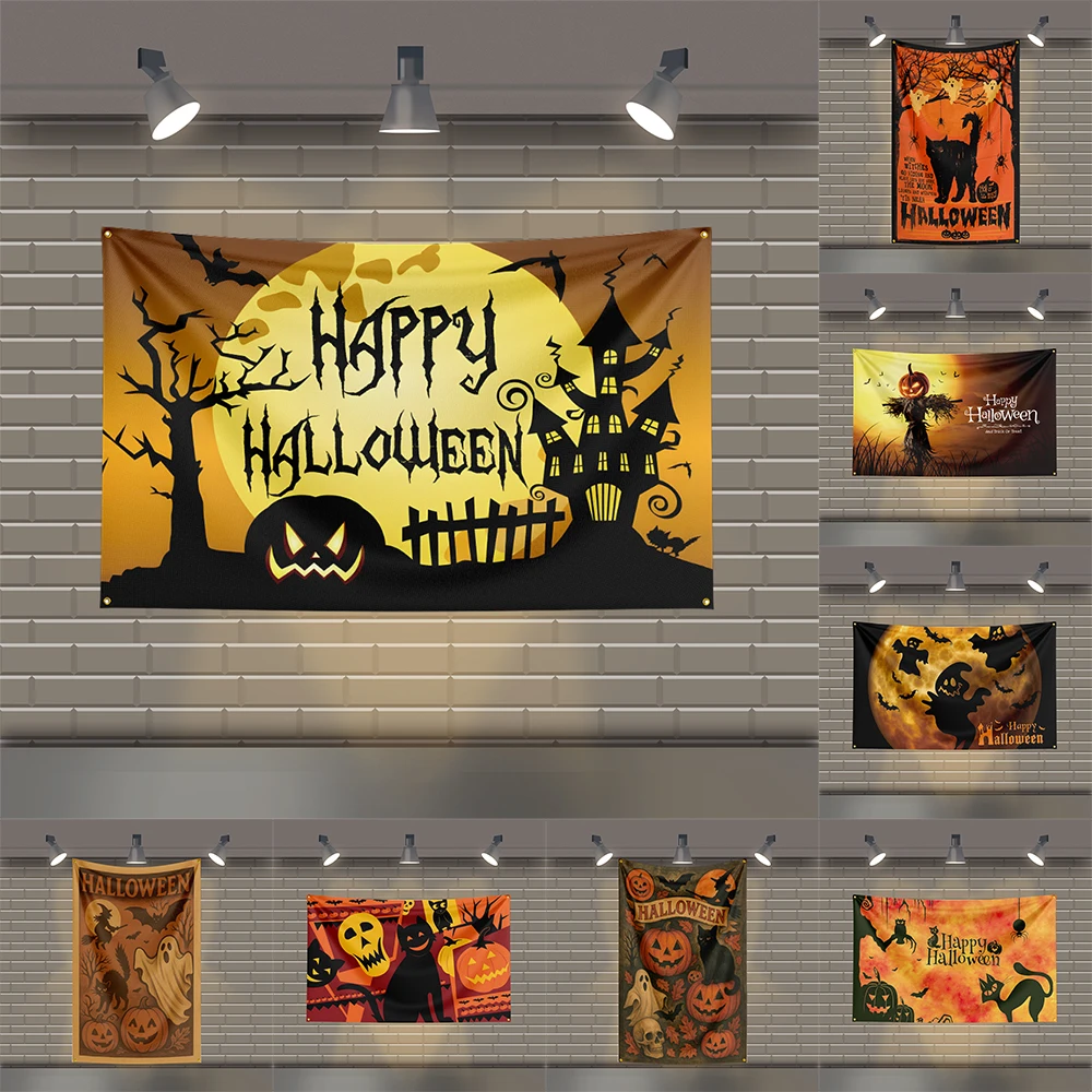 

Happy Halloween banner Flag Outdoor for Garden Banner for Home Porch Party Room Decoration