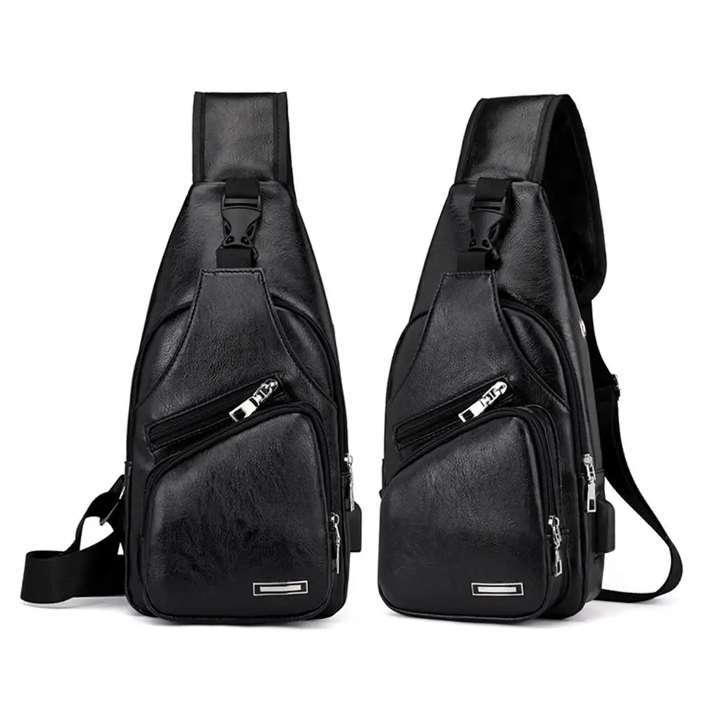 Modische Herren-Brusttasche aus PU-Leder mit USB-Ladeanschluss, lässige Umhängetasche, diebstahlsichere Reisetasche für Männer, Arbeitstasche – Detail 2