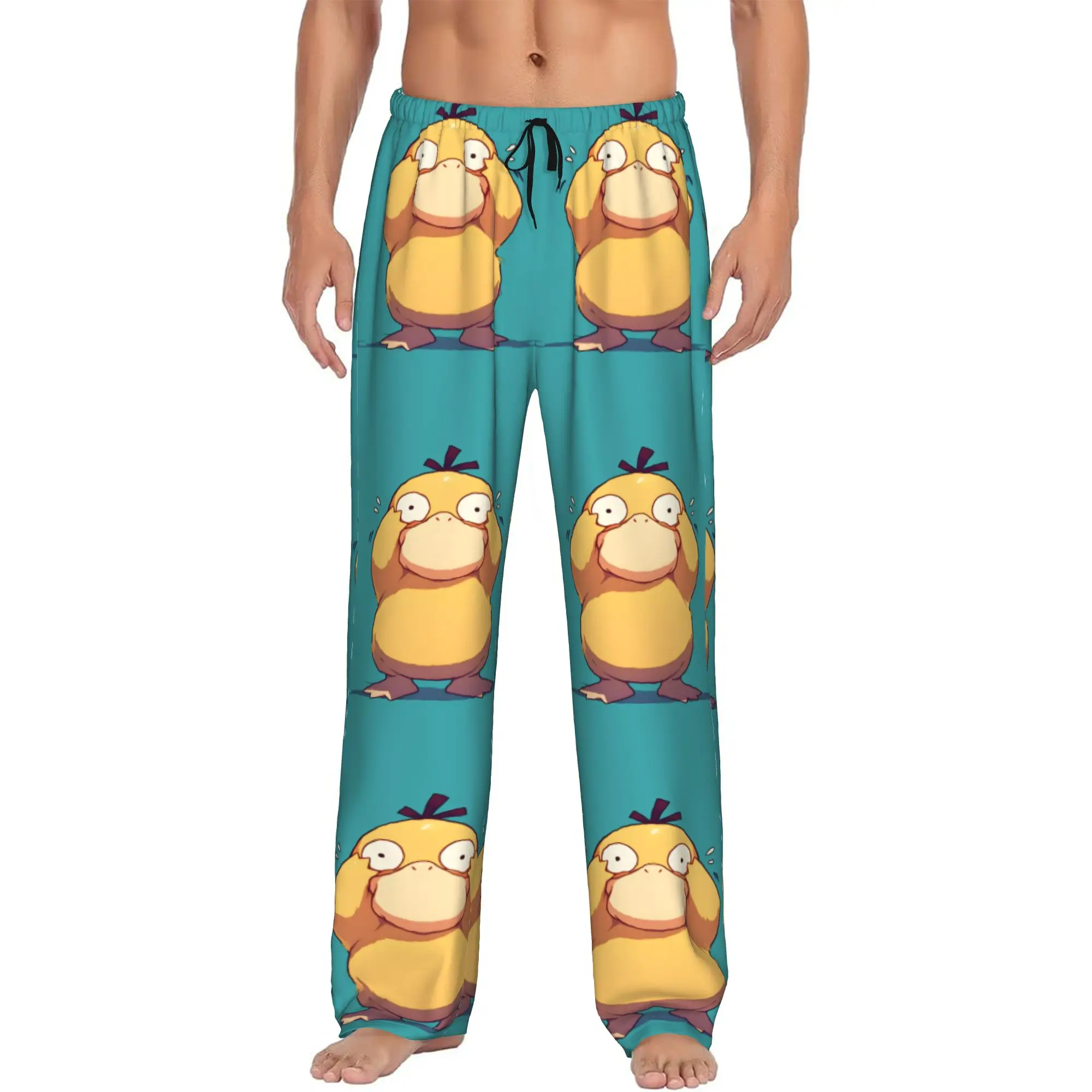 Custom Men's P-Psyducked Cartoon Pajama Pants Printed Duck  Animated Sleep Sleepwear Bottoms with Pockets