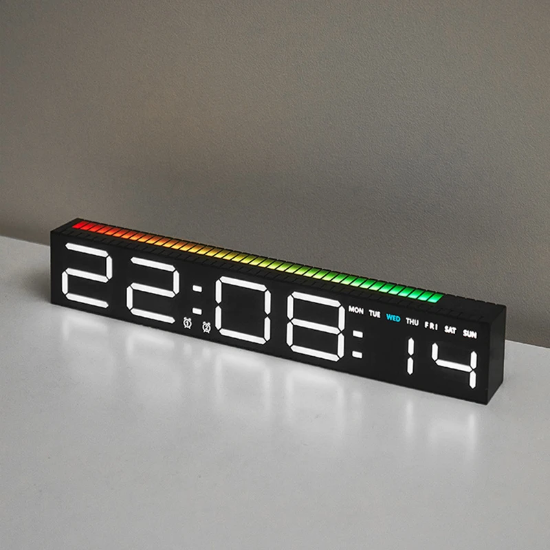 Creative 12/24H Digital LED Electronic Clock with Microphone Time Temperature Display for Home Living Room Bedside Decoration