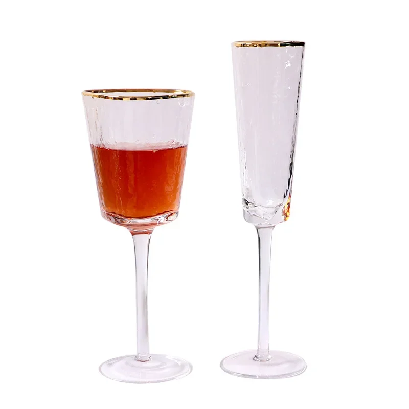 Creative Hammer Golden Edge Crystal Wine Glass, Champagne Glass, European Goblet, Red Wine Glass, Bar Glassware, Cocktail